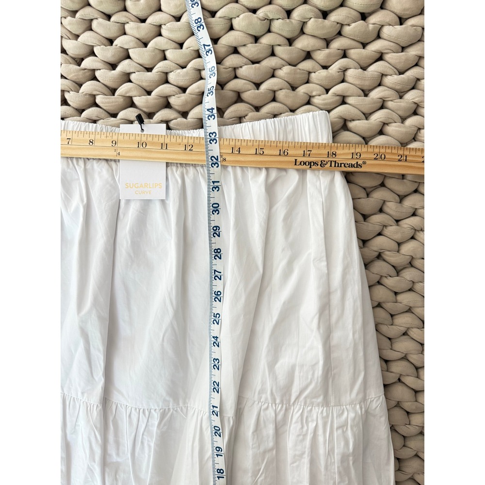 NWT Sugarlips Curve Flores White Cotton Tiered Pleated Midi Skirt Pockets 2X - Picture 3 of 14